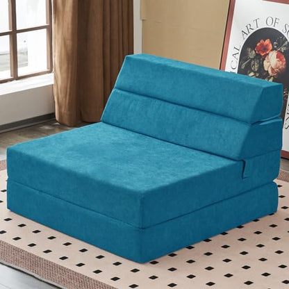 jela Foldable Sofa Bed, Convertible Sleeper Lounge Chair Floor Mattress Floor Couch with Backrest, Fold Out Futon with Washable Miss Fabric Cover for Guest Room, Living Room (83"x33",Teal) - color: Miss Fabric Light Blue