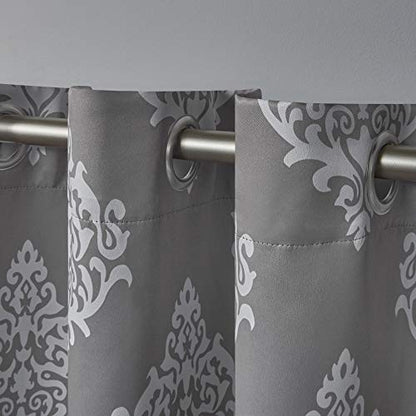 EXCLUSIVE HOME Medallion Room Darkening Blackout Grommet Top Curtain Panel Pair, 52"x63", Silver - color: Silver, size: 52"W x 63"L (Pack of 2)