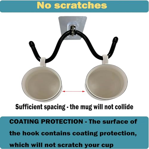 AUXPhome 4pcs Self Adhesive Cup Hooks Cabinet Organizer, Mug Holder Under Cabinet, Under-Shelf Mug Organizer Mug Storage Display Hanging Cups Drying Rack for Bar Kitchen Utensils - No Drilling