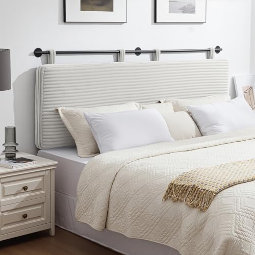 Queen Headboard Only, Wall Mounted Hanging Upholstered Bed Head Board | Modern Vertical Channel Design of Fine Flannel, Elegant Beige Fluted Headboard for Bedroom (Beige, Queen Size) - color: Flannel/Beige, size: Queen