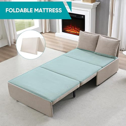 BALUS 43" W Twin Pull Out Sofa Bed Sleeper Couch with Pullout Beds, Convertible 2 in 1 Linen Sleepers Sofas Armless Chair with Pillows and Foldable Mattress for Small Space Apartment Loft, Beige - color: Beige, size: Twin