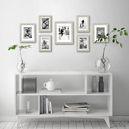 Americanflat Set of 7 Picture Frames with Shatter-Resistant Glass - Gallery Wall Frame Set with One 11x14, Two 8x10 and Four 5x7 Frames - Signature Collection - Light Wood | Includes one 11x14, two 8x10 and four 5x7, shatter-resistant glass, hanging hardw
