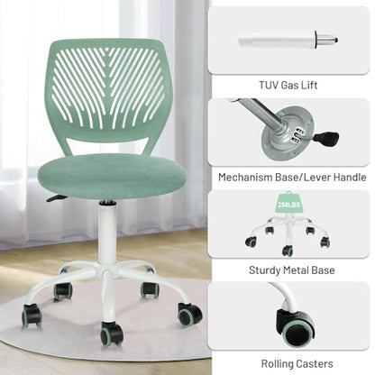 FurnitureR Armless Small Desk Chair, Ergonomic Kids Chairs Adjustable Swivel with Rolling Casters, Fabric Padded Seat & Breathable Back, Study & Homework Chair, Aqua - color: Aqua