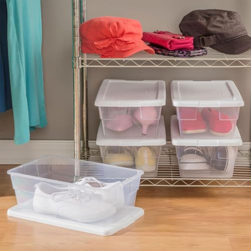 Sterilite 6 Quart Storage Box, Clear Plastic with White Snap Lid, 12 Pack - size: 6 Quart, style: 12 Pack