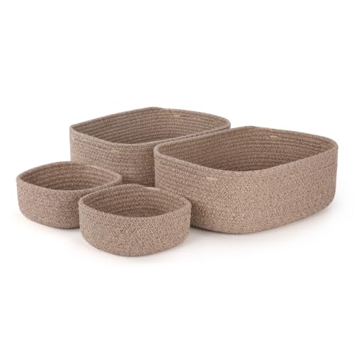 4-Pack Large Woven Rope Storage Baskets, 2 Sizes Organizer Bins | Fabric Cube Boxes and Rectangular Shallow Bins for Closet, Shelf, Bookshelf, Nursery, Changing Table, Bathroom, Toys & Home - color: natural, size: 2pcs-14.96*11.02*5.11'' & 2pcs-7.08*7.08*