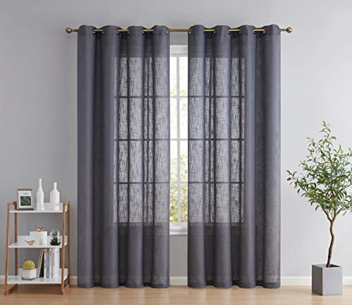 HLC.ME Abbey Faux Linen Textured Semi Sheer Privacy Sun Light Filtering Transparent Window Grommet Long Thick Curtains Drapery Panels for Bedroom & Living Room, 2 Panels (54 W x 54 L, Charcoal Grey) - color: Charcoal Grey, size: 54"W x 54"L (Pack of 2)