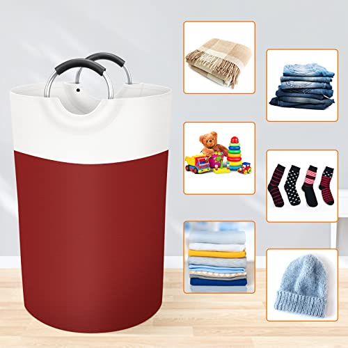 BlissTotes Laundry Basket, Laundry Hamper, Collapsible Laundry Baskets, Dirty Clothes Hamper, Waterproof Laundry Basket with Foam Protected Aluminum Handles for College Dorm, Family 75L (Red) | Collapsible Dirty Clothes Hamper, Foldable Laundry Bag for Do