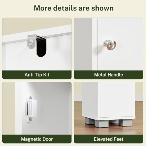 Bathroom Cabinet, Narrow Bathroom Storage Cabinet with 5 Adjustable Shelves & Drawer, Freestanding Cupboard for Small Spaces, White - color: White-5 Shelves