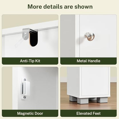 Bathroom Cabinet, Narrow Bathroom Storage Cabinet with 5 Adjustable Shelves & Drawer, Freestanding Cupboard for Small Spaces, White - color: White-5 Shelves