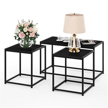 Furinno Camus Modern Living Room Coffee Table with 2 End Tables Set, Americano - color: Americano, size: 3-in-1 Set (1 Coffee + 2 End Tables)