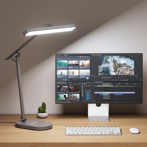 Honeywell HWT-H4 LED Desk Lamp, Eye-Caring, Dimmable, Auto Sensor | CRI97 Sunturalux LED, flicker-free eye care, 3 color temperatures, 5 brightness levels, auto dimming sensor, 60-min timer - color: Gray