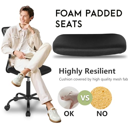 BestOffice | Armless Office Chair | Black | with Lumbar Support | Ergonomic Computer Chair with Height Adjustment, 360 Swivel, High Density Cushion & Rotatable Wheels | For Home, Office - color: Black