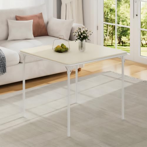 VECELO 34'' Folding Card Table Square with Soft Padded Tabletop, Portable for Dining Room, Parties, Games, Puzzles, Cream & Beige - color: Cream & Beige, style: Folding Table