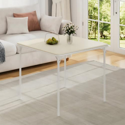 VECELO 34'' Folding Card Table Square with Soft Padded Tabletop, Portable for Dining Room, Parties, Games, Puzzles, Cream & Beige - color: Cream & Beige, style: Folding Table