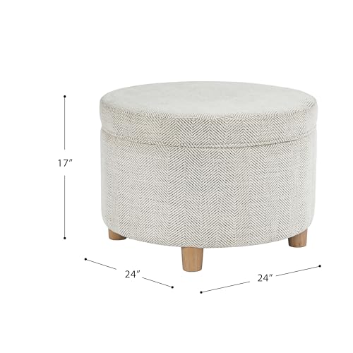 HomePop 24" Large Round Storage Ottoman - Cream Chevron Woven - color: Cream Chevron Woven