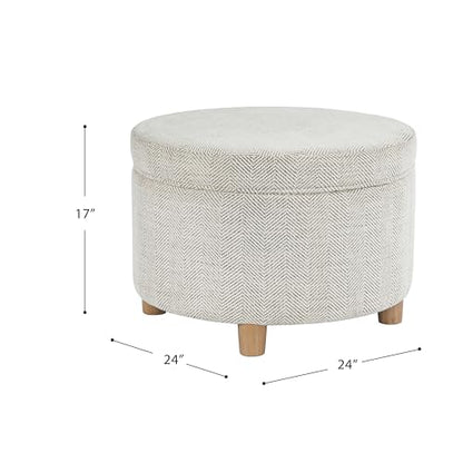 HomePop 24" Large Round Storage Ottoman - Cream Chevron Woven - color: Cream Chevron Woven