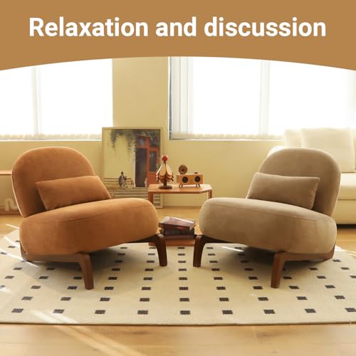 Caramel Velvet Slippers Chair with Solid Wooden Legs, Low Profile Design | Cute Armless Accent Chair with Soft Cushion, Comfy Upholstered Side Chairs for Living Room, Bedroom, Balcony or Reading Room - color: Caramel