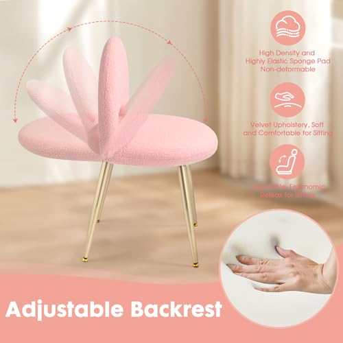 Vanity Chair with Back, Pink Vanity Stool Chair | Boucle Upholstery Armless Makeup Stool with Gold Metal Legs for Bedroom Living Room Kitchen Dinning Room (Gold and Pink) - color: Gold and Pink