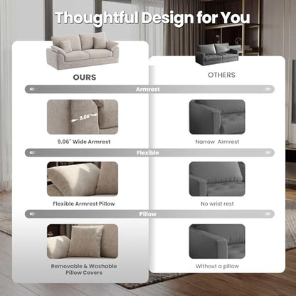 MALOL 75.6" Cloud Boneless Sofa, Loveseat Couches with 4 Pillows, Modern Living Room 2 Seater Sofa for Small Space, Apartment, No Assembly, Camel - color: New Camel, size: 75.6"