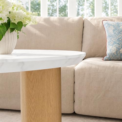 Nesting Coffee Table Set of 2, Marble Top, 2-Tone, Round End Tables | 1.2" Thick Faux Marble Top, Mid-Century Modern Style, Use as Nesting Table, Tea Table, Sturdy MDF, 20-Min Quick Assembly - color: Marble