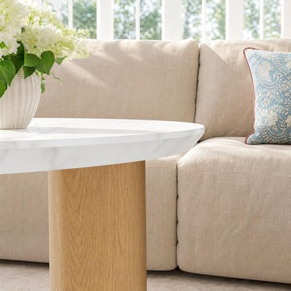 Nesting Coffee Table Set of 2, Marble Top, 2-Tone, Round End Tables | 1.2" Thick Faux Marble Top, Mid-Century Modern Style, Use as Nesting Table, Tea Table, Sturdy MDF, 20-Min Quick Assembly - color: Marble