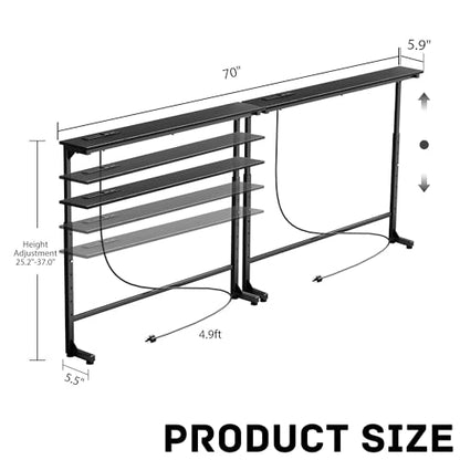 Adjustable Height Narrow Sofa Table with Built-in Power Outlets, 70" Long Console Table Behind Couch Table with Charging Station Skinny Entryway Table for Living Room & Hallway (Black) - color: Black, size: 70IN
