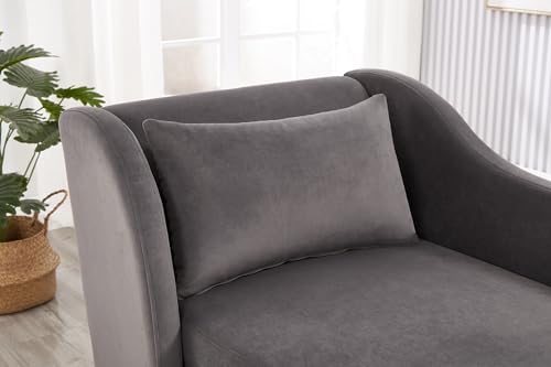 Bellemave Chaise Lounge Indoor, Velvet Upholstered Lounge Chair with Pillow, Solid Wood Legs Modern Chaise Lounge Chair for Living Room Bedroom Office (Grey) - color: Grey