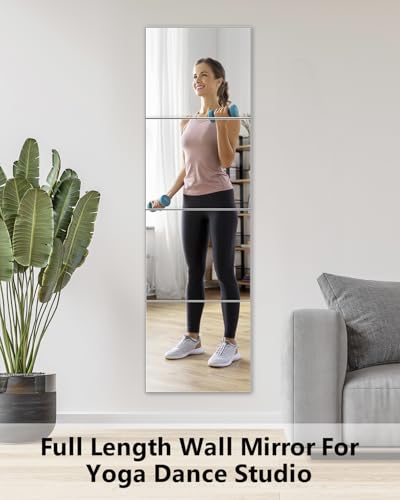 Full Length Wall Mirror Tiles, 12'' x 14'' x 4PCS, Acrylic Unbreakable Full Body Mirror for Bedroom Squares Shatterproof Mirror Sheets Wall Mounted for Home Gym Door - size: 12x14Inchx4Pack