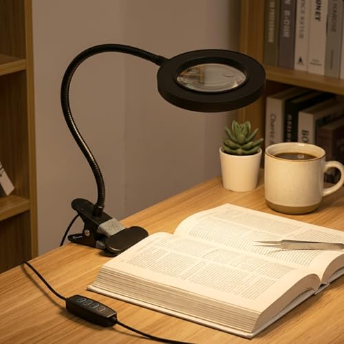 10X Magnifying Glass with Light, 2 in 1 Magnifying Desk Lamp Clip on Mganifier, 3 Color Modes & 10 Brightness Levels, USB Powered Magnifier Light for Bed Crafts DIY Repair(Size:120mm) - size: 120mm