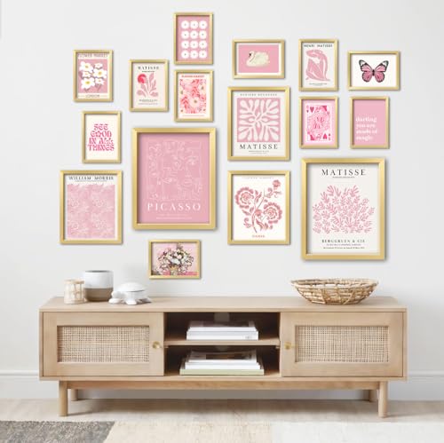 16 PCS Pink Wall Art Decor, Matisse Gallery Wall Prints for Bedroom, Light Pink Posters for Room Aesthetic, Collage Kit Pictures for Living Room, Teen Girls Dorm Home Artwork - color: Pink, size: 11"x14" Unframed