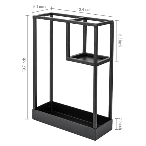MyGift Modern Black Metal Entryway Umbrella Rack with Geometric Design, 13 x 5-inch Wide Rectangular Freestanding Cane Umbrella Holder with Shelf for Small Umbrellas and Bottom Drip Catch Tray - color: Black, size: 13.4″(Rectangle)