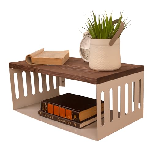Floating Nightstand with White Metal Base, Wooden Top and Sturdy Metal Base, Minimalist Bedside Table, Wall Mounted Shelf, Bedside Shelf (London) - color: London