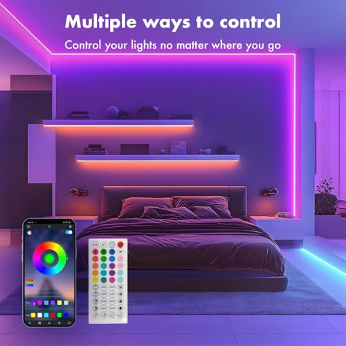 SILFU Neon Rope Lights, 100FT (2x50FT) RGB LED Strip Lights | Waterproof IP67 LED Lights for Bedroom, DIY Design, Music Sync, 44Key Remote Control, Multiple Modes for Bedroom,Decoration - size: 98.4FT