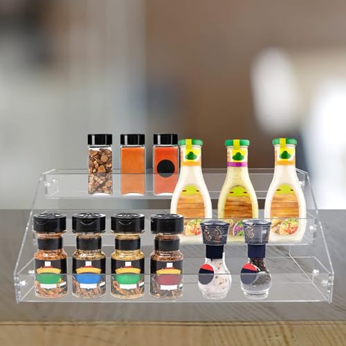 PMMASTO 3-Tier Clear Acrylic Spice Rack Organizer for Cabinet Countertop | Raised Step Design, Keeps Spice Jars, Seasonings and Cans Visible, Ideal for Countertops, Kitchen Cabinets and Pantry Storage - size: 3 Tier - inner width 1.93''