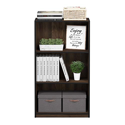 Furinno BASIC Book Shelf, 3-Tier Modern Bookshelf, Bookcase with Open Shelves, 9.3 x 21.8 x 39.5, for Living Room, Bedroom, Home Office, Columbia Walnut/Black - color: Columbia Walnut/Black, size: 3-Tier