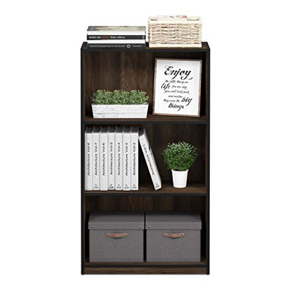 Furinno BASIC Book Shelf, 3-Tier Modern Bookshelf, Bookcase with Open Shelves, 9.3 x 21.8 x 39.5, for Living Room, Bedroom, Home Office, Columbia Walnut/Black - color: Columbia Walnut/Black, size: 3-Tier