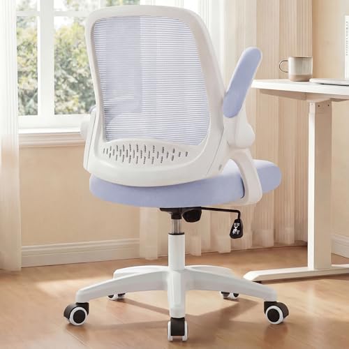 NEO CHAIR Office Desk Chair, Ergonomic Mesh with Flip-Up Armrests, Purple | Lumbar Support, Height Adjustment, 360° Swivel and Rolling Base, Space-Saving Design for Home Office, Vanity or Study - color: Purple
