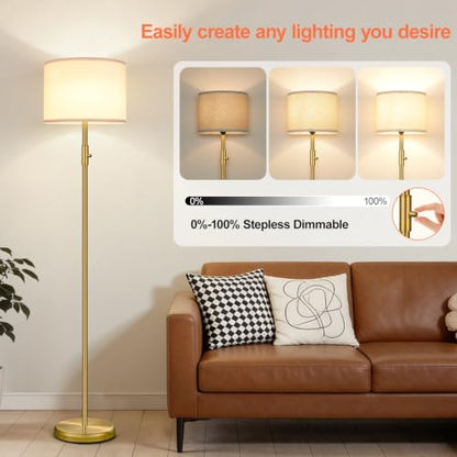 Floor Lamp Simple Design with Shade, Small Tall Lamps for Living Room Bedroom Office Dining Room Kitchen-Brass - color: Brass-Linen Shade