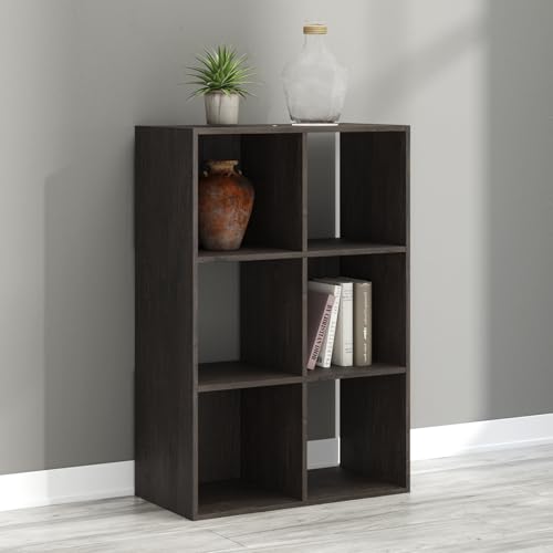 Signature Design by Ashley Piperton 6 Cube Storage Organizer, Freestanding Cubby Bookshelf, Engineered Wood and Decorative Laminate for Playrooms and Offices, Charcoal, 24" W x 36" H - color: Charcoal, size: Six Cube