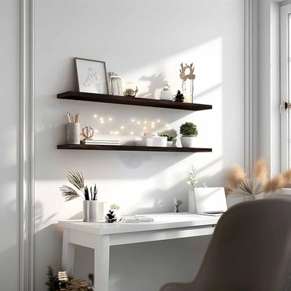 PHPH 48 Inch Wood Floating Shelves for Wall, Wooden Wall Shelves for Bedroom, Set of 4 Brown