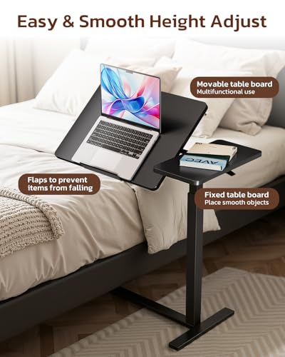 Simple Deluxe Standing Rolling Desk with Hidden Casters, Height Adjustable Pneumatic Mobile Laptop Desk, Tilting Bedside Table for Laptop, Overbed Bedside Table Hospital Home Use, Black - color: Black, style: Tiltable