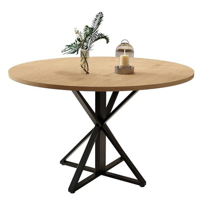 GarveeHome 47 Inch Round Dining Table for 4-6-Oak/Only Table | Circle Kitchen Table with Pedestal Base, Farmhouse Wooden Dining Table for Small Spaces, Kitchen & Dining Room, Living Room - color: Oak