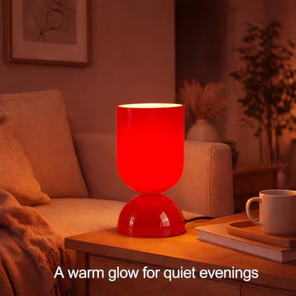 8.9" Dimmable Modern Glass Table Lamp, Glossy Red | Dome Base - color: Red
