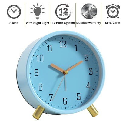 SHISEDECO Small Analog Alarm Clock, Battery Operated Desk Clock, Blue | Bedside Analog Non-Ticking Silent Small Deskclock Battery Operated for Living Room, Bedroom, Office - color: Blue