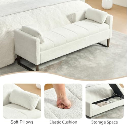 Chifee & Vingol 64" W Storage Benches End of Bed Bench, Ivory - color: 64"-ivory