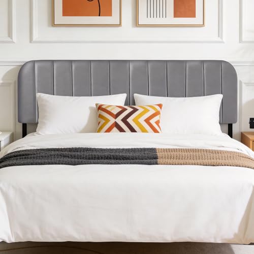 Upholstered Headboard Adjustable Height Queen/King Headboard Velvet Tufted Modern Headboards Easy Assemble Channel Stitched Headboard(Dove Gray King) - color: Dove Gray, size: King