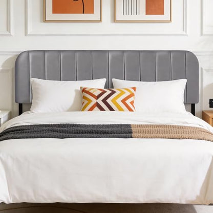 Upholstered Headboard Adjustable Height Queen/King Headboard Velvet Tufted Modern Headboards Easy Assemble Channel Stitched Headboard(Dove Gray King) - color: Dove Gray, size: King