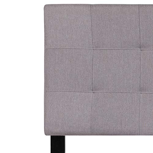 EMMA + OLIVER Twin Quilted Tufted Headboard | Adjustable Bed Rail Slots, Fabric Upholstered - color: Light Gray, size: Twin