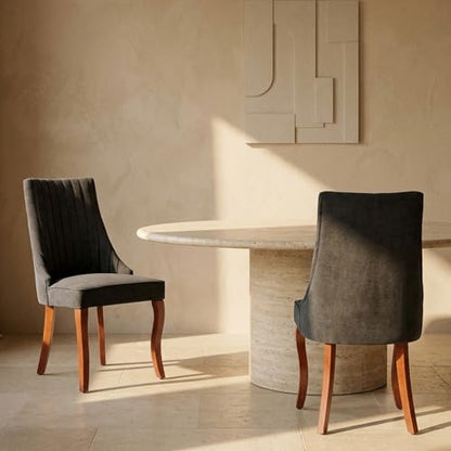 Upholstered Dining Chairs Set of 2, High Back Side Chairs for Kitchen and Dining Room, Mid-Century Modern Fabric Seating with Solid Wood Legs, Black - color: Black, size: Set of 2