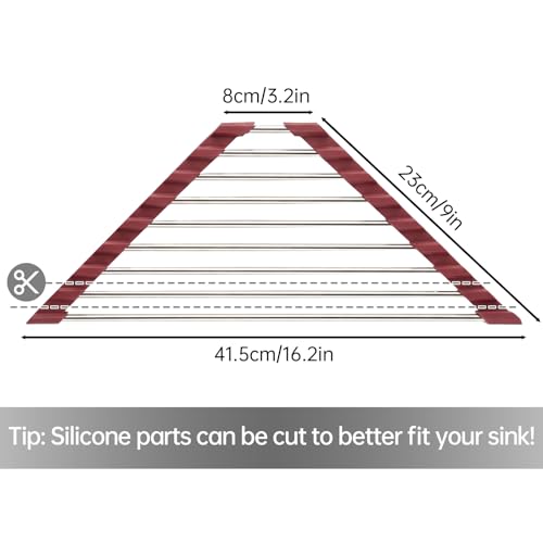 Tomorotec Triangle Roll Up Dish Drying Rack 304 Stainless Steel Wine Red | BPA-Free Food-Grade Silicone Edges Foldable Waterproof Rustproof Heavy-Duty Space Saver Heat Resistant to 550°F - color: Wine Red
